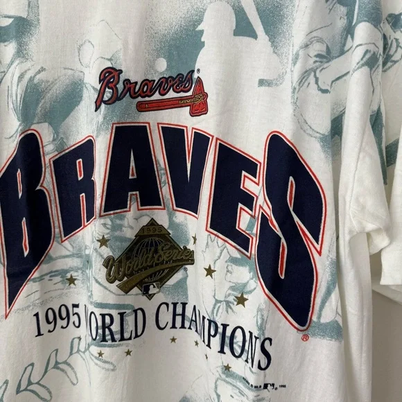 Vintage 90s Atlanta Braves Baseball Graphic T Shirt 1995 Champions Single Stitch